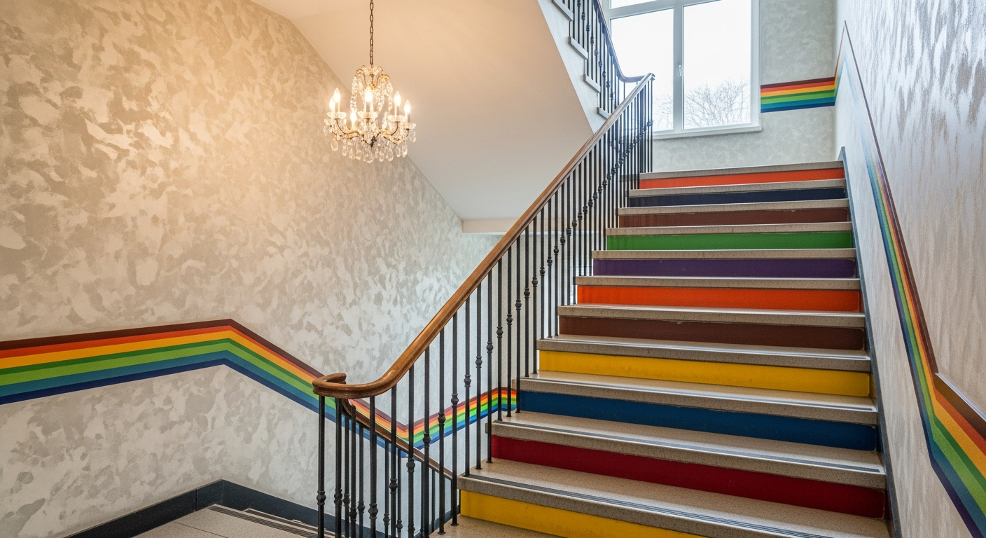 A staircase of colourful wooden blocks rising step by step